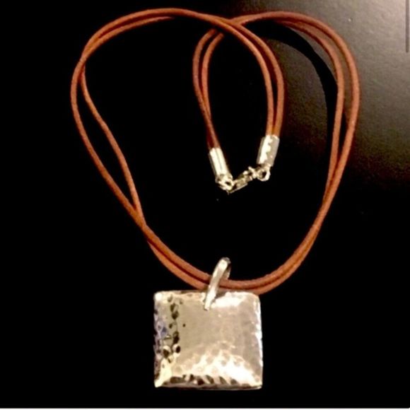 SILPADA Sterling Silver Square Hammered Puffed Pendant On Leather Necklace - Picture 4 of 9